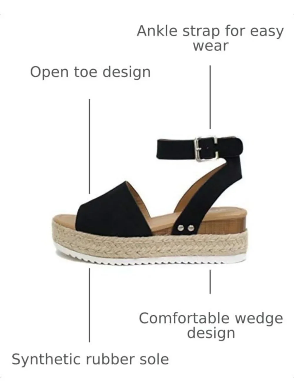 Open Toe Buckle Ankle Strap Espadrilles Wedge Sandals - Casual Flatform Shoes